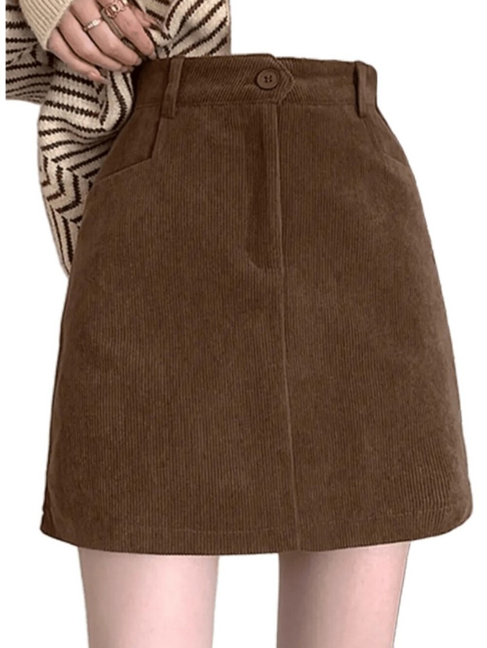 SHEIN Brown Corduroy A-Line Mini Skirt